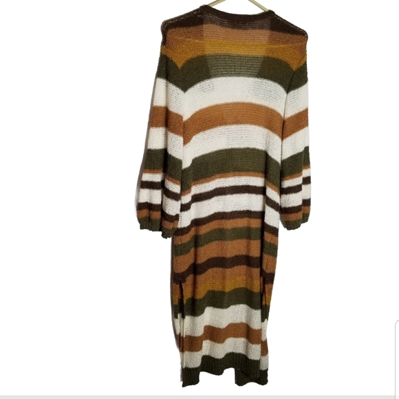 Cato Duster Cardigan Women's 14/16W Knit Sweater Open Tie Brown Green White - Picture 3 of 8